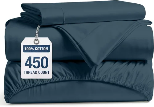Vista 58 de LANE LINEN Sábanas de cama individual – 450TC algodón peinado de fibra larga de alta calidad, color blanco Soft & Breathable Twin Sheet &