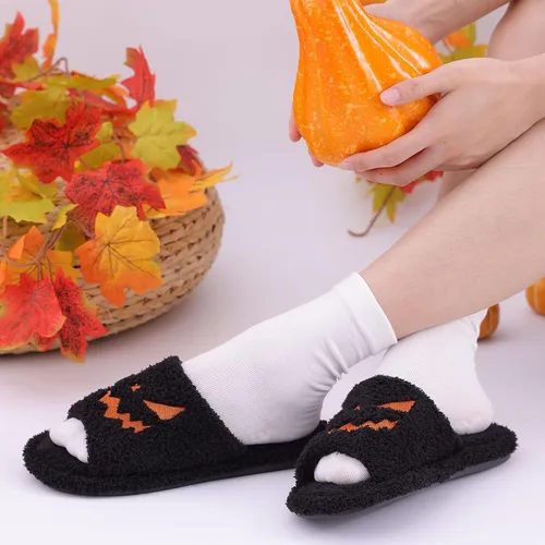 Vista 7 de shevalues Pantuflas de tela de rizo con punta abierta para mujer, pantuflas de espuma viscoelástica