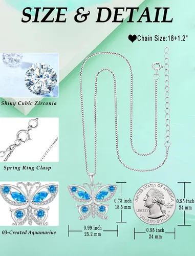 Vista 6 de Vesitim 925 Sterling Silver Butterfly Diamond Necklace Women Birthstone Cubic Zirconia Pendant Butterfly Pendant Necklace Delicate Jewelry for
