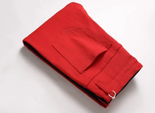 Vista 5 de LONGBIDA Pantalones de mezclilla ajustados para hombre con diseño de retazos elásticos de moda