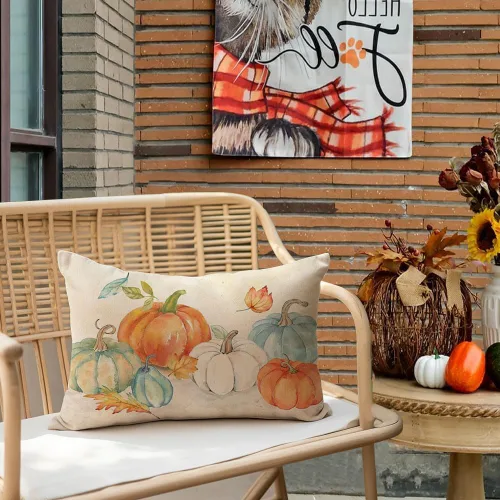 Vista 4 de RABUSOFA Fundas de almohada de otoño de 12 x 20 pulgadas, almohadas decorativas de calabaza naranja, fundas de almohada de otoño para exteriores
