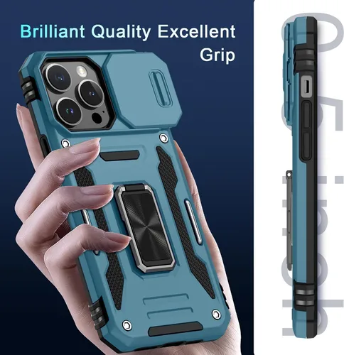 Vista 392 de DEERLAMN Funda para iPhone Xs Max con funda deslizante para cámara + protector de pantalla, soporte giratorio de anillo de grado militar a prueba