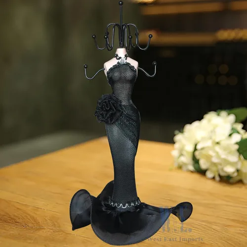 Vista 6 de WE Jewlery Display - Juego de 2 soportes para anillos de zapatos, color negro, diseño de maniquí, collar de exhibición