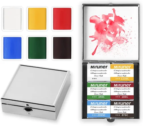Vista 12 de Caja de estuche de acuarela portátil de mini lata de 12 pozos vacía con bandeja de mezcla de pintura es un pequeño kit de almacenamiento para viajes