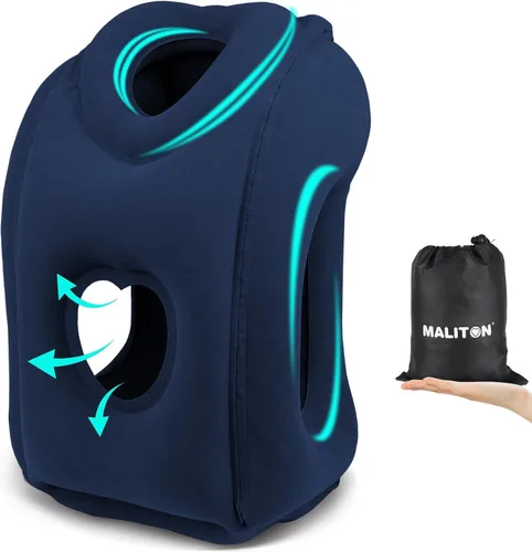 Vista 11 de Maliton Almohada inflable de viaje para avión para dormir cómodamente y aliviar el dolor de cuello y hombro, almohada inflable para la cabeza