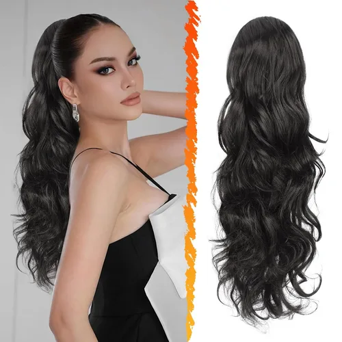 Vista 10 de BARSDAR Extensión de cola de caballo resaltada - 20 pulgadas de extensión de cola de caballo rizada y ondulada con cordón para mujeres - Extensiones