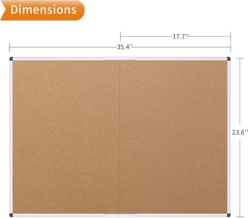 Vista 2 de VIZ-PRO Tablero de anuncios de corcho/tablón de anuncios plegable, 36 x 24 pulgadas, marco de aluminio plateado