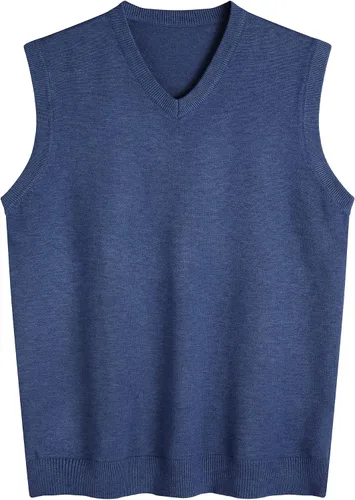 Vista 36 de Amussiar Suéter casual para hombre, chaleco con cuello en V, ajustado, sin mangas, suéter de punto