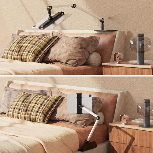 Vista 2 de Soporte para teléfono y tablet para cama, sofá y escritorio, base de doble peso, soporte elástico con brazo ajustable, compatible con iPad mini Air