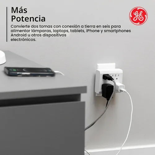Vista 5 de GE 37155 Protector de sobretensiones extensor de 6 tomas, enchufes de seguridad resistentes a manipulaciones, tecnología de apagado automático, 440