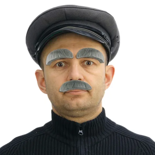Vista 4 de Skeleteen Juego de cejas y bigote Old Man Bushy Stick On Fake Grey Cejas y Bigote Kit para hombres, mujeres y niños