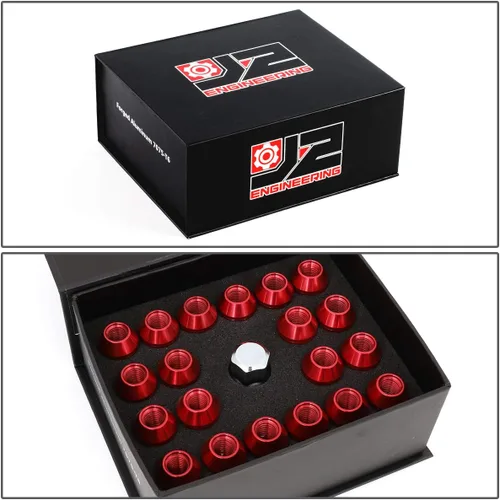 Vista 7 de J2 Engineering LN-T7-024-15-RD Rojo 7075 Aluminio M12X1.5 20Pcs L: Tuerca de 1.378 in con adaptador
