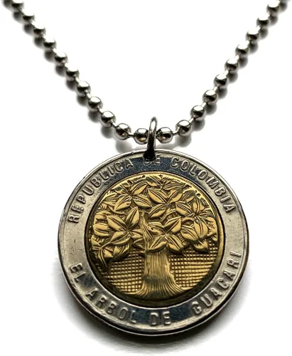 Vista 2 de 1996 Colombia 500 Pesos coin pendant Guacari Holy tree of Samán Valle del Cauca Cali Bogota Medellin Cartagena Santander Pereira Quimbaya Tairona
