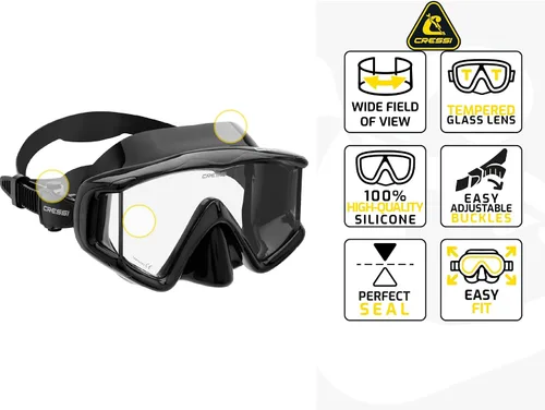 Vista 2 de Cressi Panoramic Wide View Mask & Dry Snorkel Kit for Snorkeling, Scuba Diving - Pano 3 & Supernova Dry: Designed in Italy