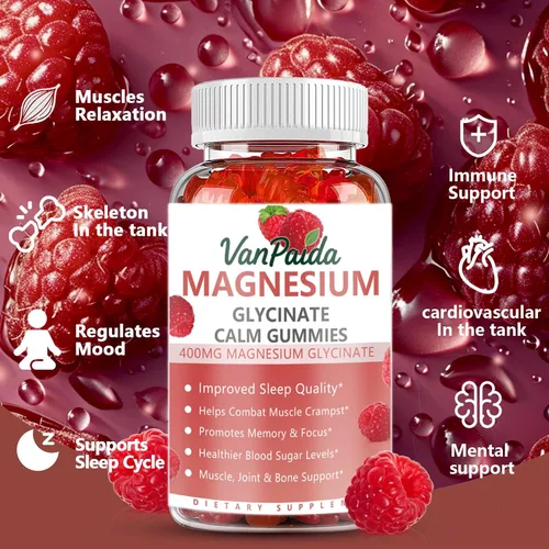 Vista 2 de Glicinato de magnesio 400 mg Gomitas, complejo de magnesio de alta absorción para mujeres, niños, adultos, ayuda para dormir, calma, relajación