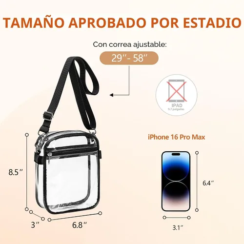 Vista 4 de Bagenius Clear Bag for Stadium Events, Clear Crossbody Bag Stadium Approved 0.4mm Thickened PVC, 8.5x6.8x3 Inches Clear Purse, Detachable Strap