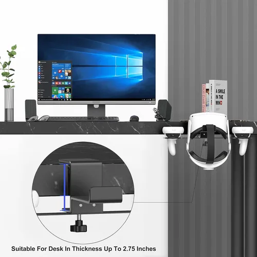 Vista 4 de BOOHENKA VR Headset Stand VR Hanger Headset Display Holder Headset Holder and Controller Mount Station Metal Storage Hook Compatible with Oculus