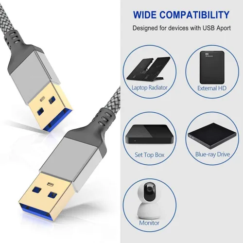 Vista 7 de AkoaDa Cable USB A a USB A de 6.6 pies, USB 3.0 macho a macho, cable trenzado de nailon de alta velocidad de transferencia USB a USB 3.0 para cajas
