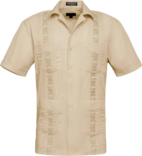 Vista 20 de Camisa cubana plisada ligera y bordada Guayabera para hombre