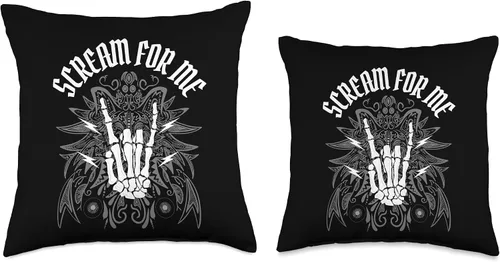 Vista 3 de Rock, Rock n roll, heavy metal, emo, goth Scream for Me-Rock Hand of Horns Design - Almohada (16 x 16 pulgadas), multicolor