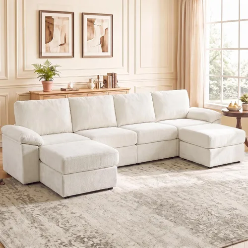 Vista 12 de Sofá de nube en forma de L de 101 pulgadas, sofá modular para sala de estar Beige