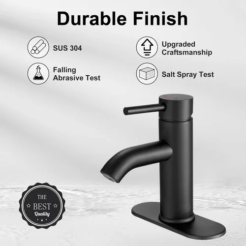 Vista 2 de Grifo de Baño Negro de Una Sola Manija, Grifo de Lavabo de Baño con Desagüe Pop-up, Grifo de Lavabo RV, Grifo Mezclador de Lavabo con Placa