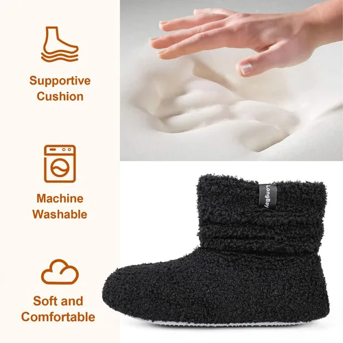 Vista 4 de LongBay Pantuflas cálidas de piel rizada para mujer, cómodas botas de forro polar de felpa con espuma viscoelástica para el hogar