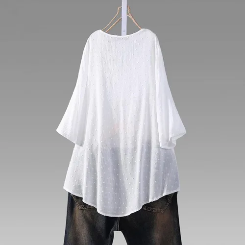 Vista 2 de Aniywn Camiseta de manga 34 con estampado floral y cuello redondo para mujer
