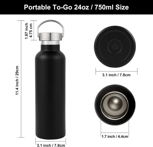 Vista 4 de Volhoply 24 onzas Botella de agua aislada con boca estándar con tapa de combinación de plástico y acero inoxidable, botellas de agua de 304 18/8