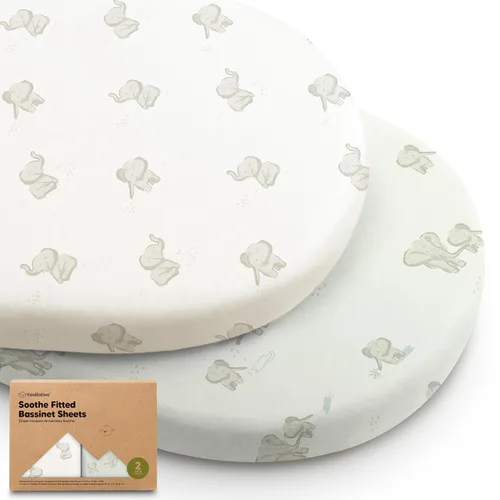 Vista 30 de Paquete de 2 sábanas orgánicas para cuna para niños, niñas, sábana bajera (lino azul) 100% Cotton Bassinet Mattress Sheets, Compatible with Halo