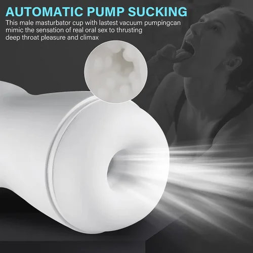 Vista 2 de Masturbador masculino automático para simulador de pene mamada con 4 modos de succión para tragar juguete sexual oral, 7 vibrantes, coño eléctrico