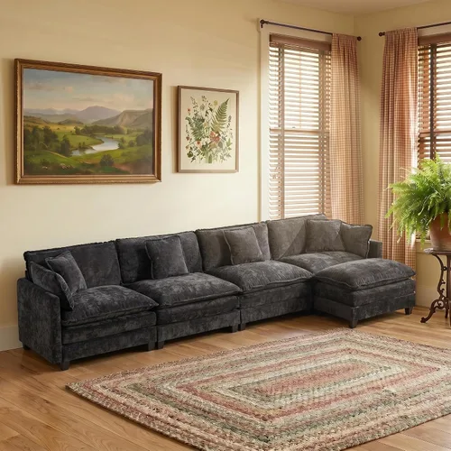 Vista 67 de Sofá modular modular de felpilla beige de 78 pulgadas para sala de estar, sofá modular de felpilla beige para sala de estar, sofás para sala