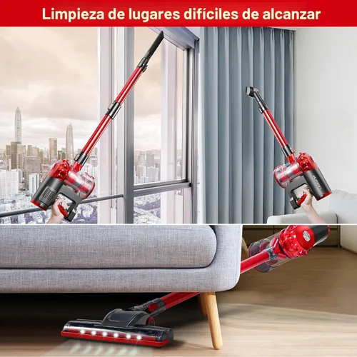 Vista 3 de elezon A200 - Aspiradora inalámbrica con potente succión de 18000Pa, tiempo de funcionamiento de 38 minutos, batería de 2200mAh, filtro HEPA