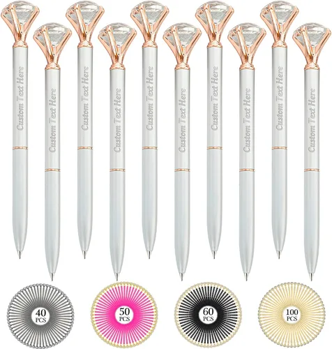 Vista 50 de Aolun 10 bolígrafos de diamantes con cristal personalizados a granel, bolígrafo de metal personalizado con nombre grabado, regalos de texto