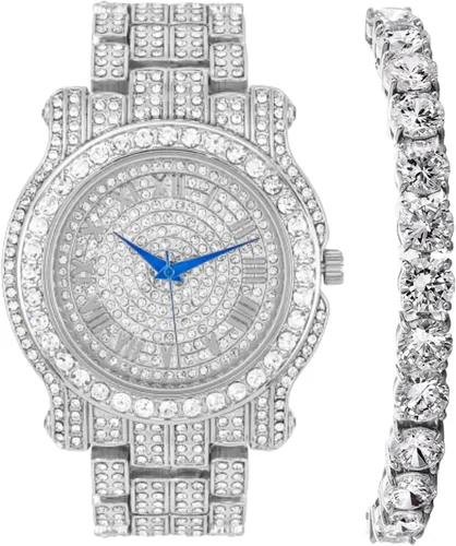 Vista 65 de Charles Raymond Bling-ed Out Ultimate Hip Hop Royalty Reloj para hombre con número romano de fácil lectura o indicadores de tiempo de diamantes