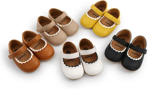 Vista 2 de WILLFUN Zapatos planos Mary Jane para bebé niña, diseño floral, vestido de princesa, zapatos de cuna antideslizantes para los primeros pasos