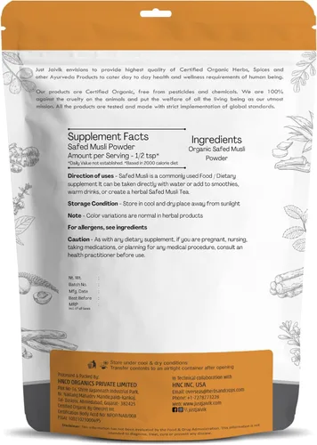 Vista 2 de Polvo Musli 100% orgánico seguro – Chlorphytum Borivillianum 227 GMS / 1/2 libra / 08 onzas – Procesado en instalaciones registradas por la FDA