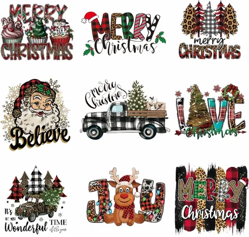 Vista 11 de 9 hojas de transferencia para planchar de Navidad para camisetas, parches para planchar de Navidad, diseño de transferencia de calor, calcomanías