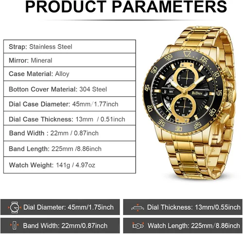 Vista 6 de Relojes para hombre cronógrafo 3ATM impermeable con fecha analógica de cuarzo relojes de pulsera para hombre