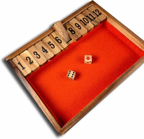 Vista 2 de Shut The Box Game #1-12 Premium - Juego de Cierra la Caja de Madera - Juegos de Puzzle - Juegos de Madera Roll the pair, then flip the numbered