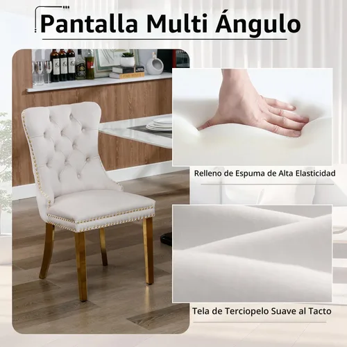 Vista 5 de Juego de mesa de comedor de cristal para cocina de 4, 5 piezas, mesa de comedor rectangular de 51 pulgadas con 4 sillas de cocina de terciopelo