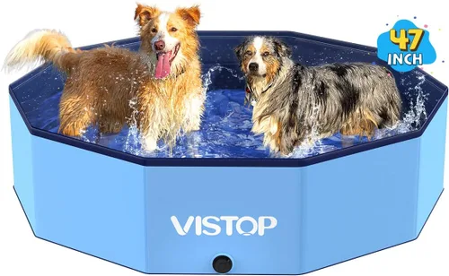 Vista 11 de VISTOP Piscina plegable para perros de 97 pulgadas con rociador, piscina grande de carcasa dura para mascotas, piscina plegable antideslizante