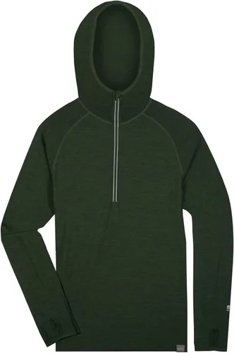 Vista 5 de MERIWOOL Sudadera con capucha para hombre, ligera, de lana merina, manga larga, térmica Verde militar