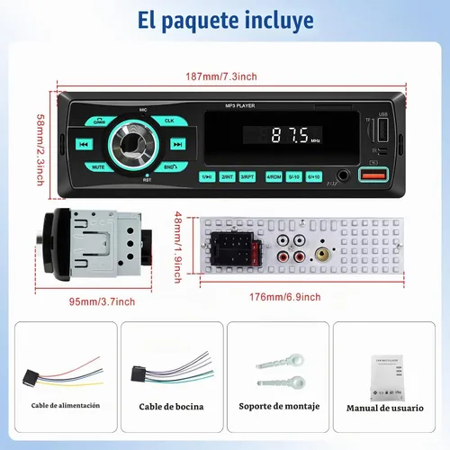 Vista 8 de Radio de coche Bluetooth Single DIN Audio estéreo para automóvil, audio para automóvil con Bluetooth dual y control de aplicaciones, compatible