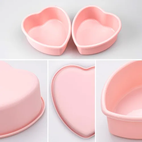 Vista 3 de Mini molde de silicona de 4 pulgadas para tartas de corazón, paquete de 2 moldes antiadherentes para el día de San Valentín, aniversario