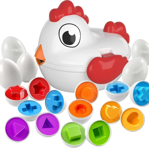 Vista 9 de TEMI Huevos de Pascua de Pollito para Niños Pequeños - Juego de Clasificación de Formas con Colores que Coinciden con 6 Huevos de Juguete para Niños
