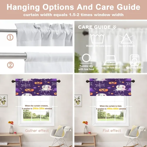 Vista 358 de Shrahala Orange Autumn Autumn Blackout Curtain Tiers, Fall Kitchen Valance Light Blocking Tier Drapes with Rod Pocket, 2 Pack 26 X 24 in
