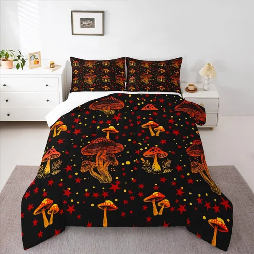 Vista 10 de Feelyou Lindo juego de ropa de cama de hongos kawaii tamaño individual para niños y niñas, decoración de hongos salvajes, juego de edredón
