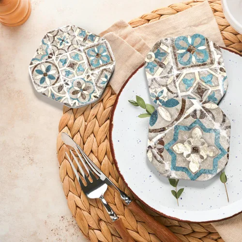 Vista 2 de UMIRRO Posavasos para decoración de mesa de café, posavasos rústicos retro bohemios de granja, tapetes absorbentes para tazas para mesa de madera