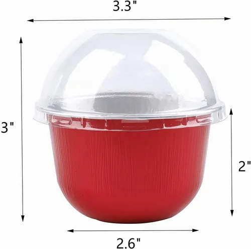 Vista 2 de Hacaroa 100 tazas de papel de aluminio para hornear con tapas de cúpula, forros desechables para cupcakes de 6 onzas, recipientes reutilizables
